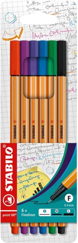 STABILO point 88 Fineliner Pen 0.4 mm Needlepoint Assorted 88/6 Pack of 6