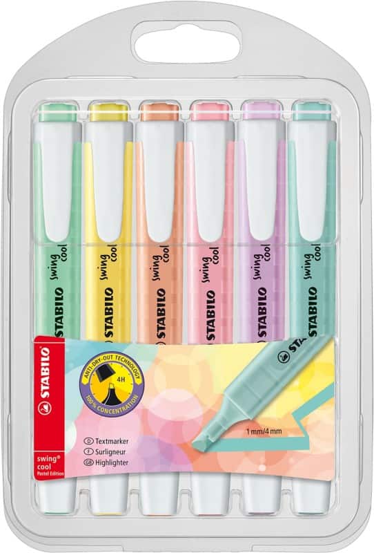 STABILO Swing Cool Highlighter Assorted Medium Chisel 1.00 - 4 mm Non Refillable Pack of 6