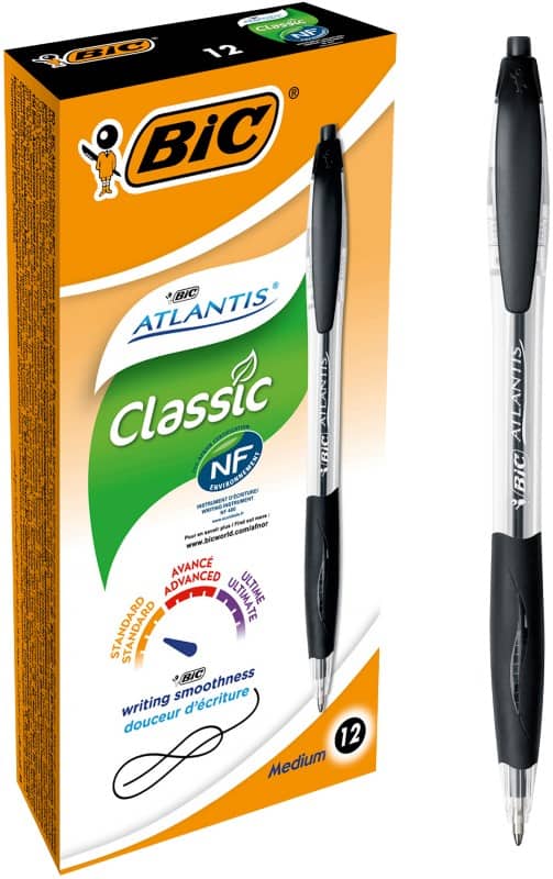 BIC Atlantis Classic Atlantis Classic Retractable Ballpoint Pen Black 0.4 mm Medium Ballpoint Non Refillable Pack of 12