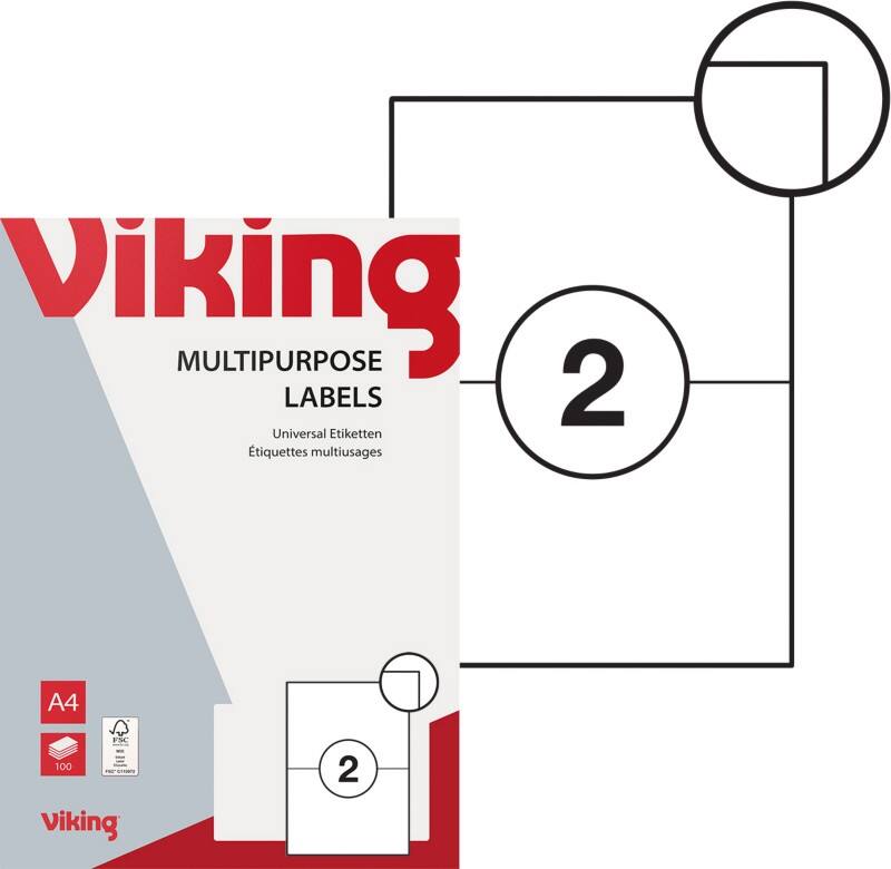 Viking Multipurpose Labels 1005945 adhesive Special format White 210 x 148 mm 100 Sheets of 2 Labels