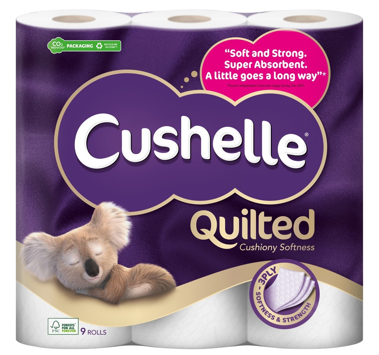 Cushelle 3 Ply Toilet Rolls Ultra Quilted 9 Rolls of 157 Sheets