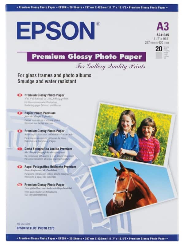 Epson Inkjet Premium Photo Paper Glossy A3 255 gsm White 20 Sheets