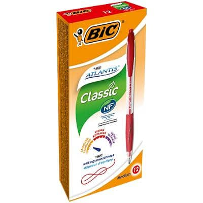 BIC Atlantis Classic Retractable Ballpoint Pen Medium 0.4 mm Red Pack of 12