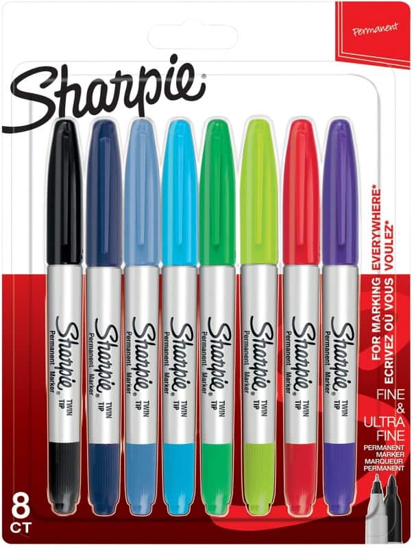 Sharpie Twin Tip Permanent Marker Fine Bullet  - 0.9 mm Assorted Non Refillable Pack of 8