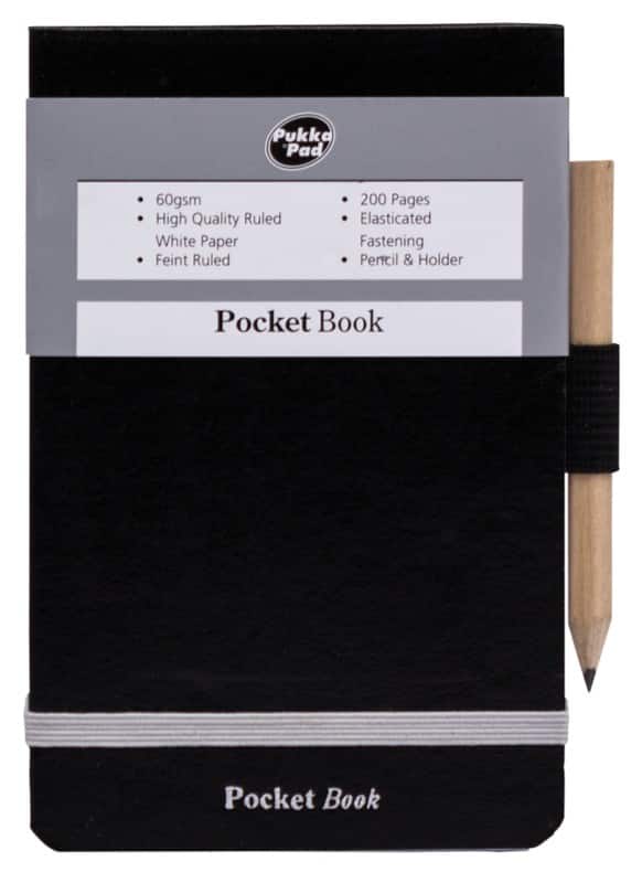 Pukka Pad Notepad Pocket Book A7 Ruled Casebound Cardboard Hardback Black 200 Pages 100 Sheets