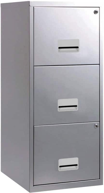 Pierre Henry Maxi Steel Filing Cabinet with 3 Lockable Drawers 400 x 400 x 930 mm Silver