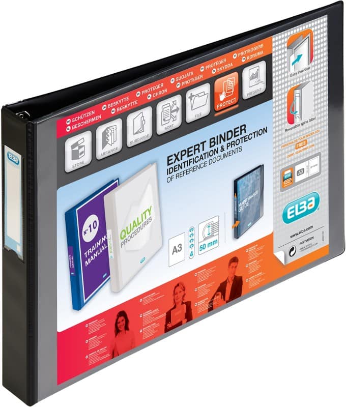 ELBA 30 mm Ring Binder PP (Polypropylene) A3 4 Rings Black Vision