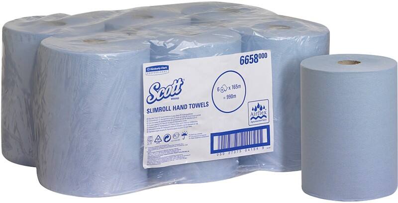 Scott Slimroll  Paper Hand Towels Rolled Blue 1 Ply 990 m 6658 165 m Pack of 6