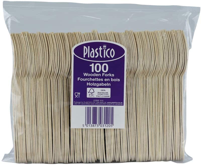 Plastico Disposable Fork Birchwood 2.7 x 0.2 x 15.5cm Brown Pack of 100