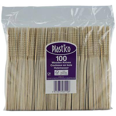 Plastico Disposable Knives Birchwood 2.1 x 0.2 x 16.5cm Brown Pack of 100