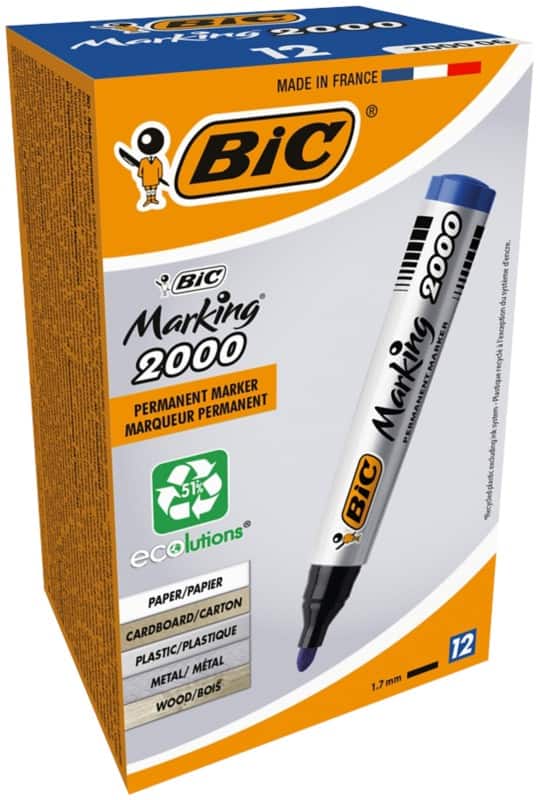 BIC Marking 2000 Permanent Marker Medium Bullet 2 - 1.7 mm Blue Non Refillable Pack of 12