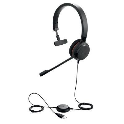 Jabra Evolve 30 II MS Mono Wired Over-the-head Headset Telephone Headset Over-the-head with Noise Cancellation USB Type-A, 3.5 mm Jack with Microphone Black