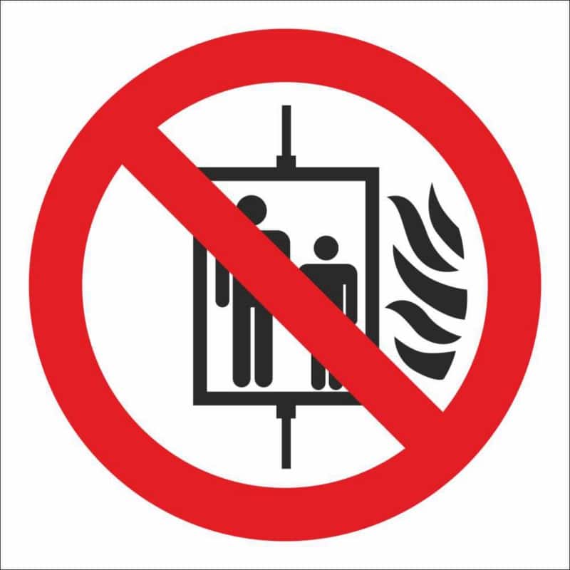 Adhesive Sign In The Event Of Fire Do Not Use Lift  Vinyl 10 x 10 cm