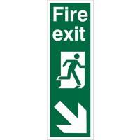 Portrait fire exit arrow down right Sign 450mm x 150mm