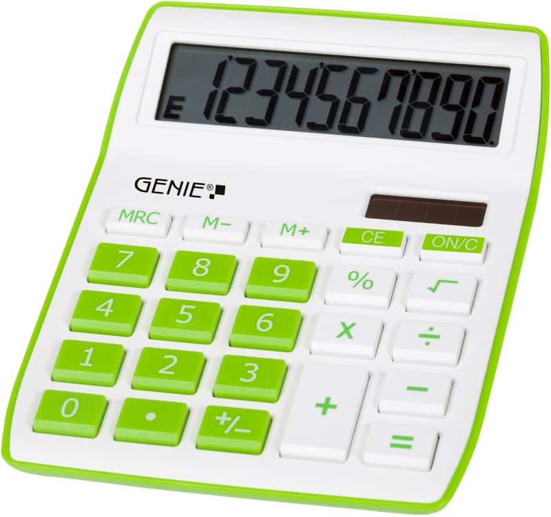 GENIE Calculator 10 Digit Display Green Battery, Solar 840 G