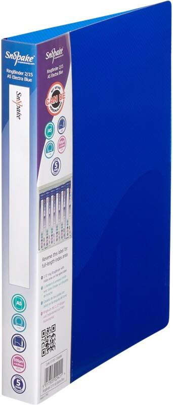 Snopake Electra 15 mm Ring Binder PP (Polypropylene) A5 2 Rings Blue Pack of 10
