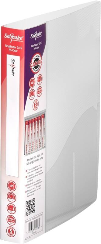 Snopake 15 mm Ring Binder PP (Polypropylene) A5 2 Rings Transparent Pack of 10