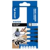 Pilot PINTOR Paint Marker Bullet, Chisel 0.7 mm, 0.1 mm, 1.4 mm, 8 mm Black Pack of 4