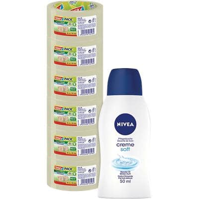 tesapack Transparent Eco and Strong Packaging Tape and Nivea Creme Bundle 50 mm x 66 m 6 Rolls
