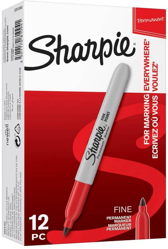Sharpie FINE POINT Permanent Marker  Fine Bullet  - 1.5 mm Red Pack of 12