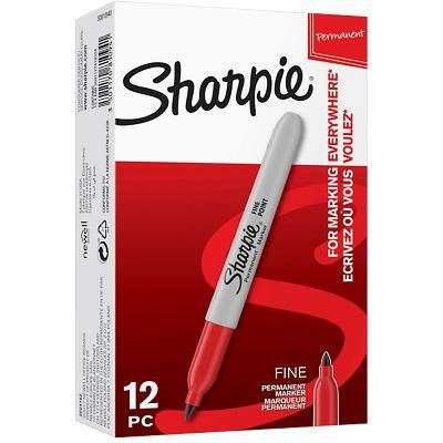 Sharpie Permanent Marker Fine Bullet 1.0 mm Red Pack of 12