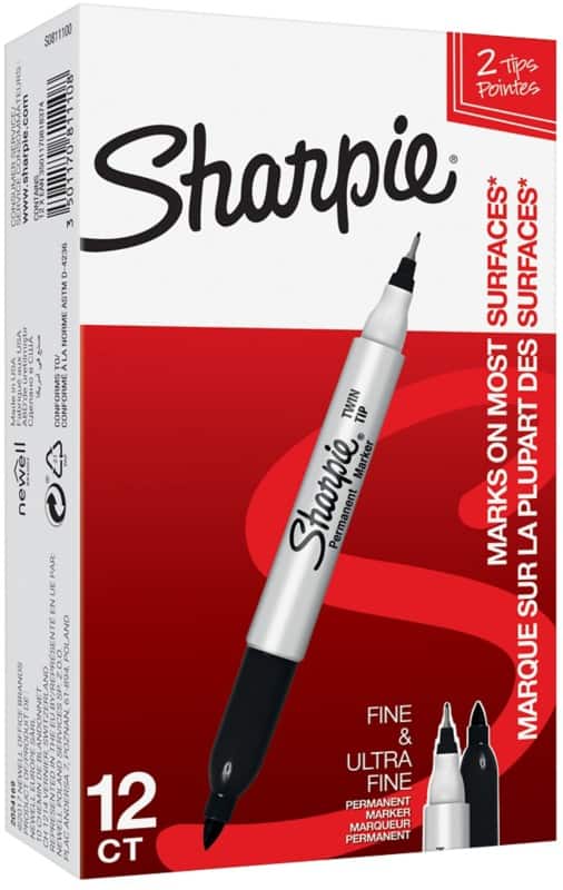 Sharpie Twin Tip Permanent Marker Fine Bullet 0.5 - 0.9 mm Black Non Refillable Pack of 12