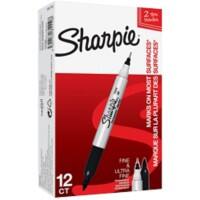 Sharpie Twin Tip Permanent Marker Fine Bullet 0.5 - 0.9 mm Black Non Refillable Pack of 12