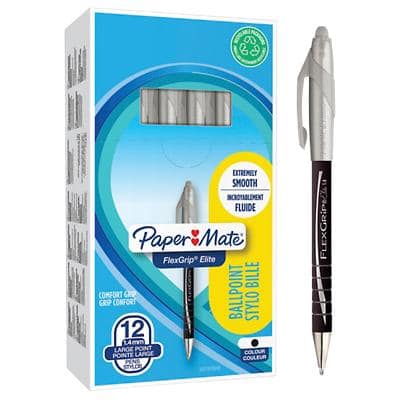 PaperMate Ballpoint Pen FlexGrip Elite Medium 0.42 mm Black Pack of 12