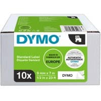 Dymo D1 2093096 / 41913 Authentic Label Tape Self Adhesive Black Print on White 9 mm x 7m Pack of 10