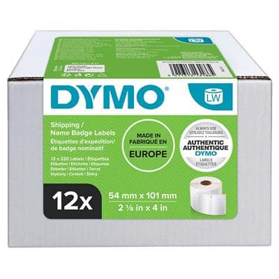 Dymo LW S0722420 / 99014 Authentic Shipping/Name Badge Labels White 54 x 101 mm 220 Labels Pack of 12