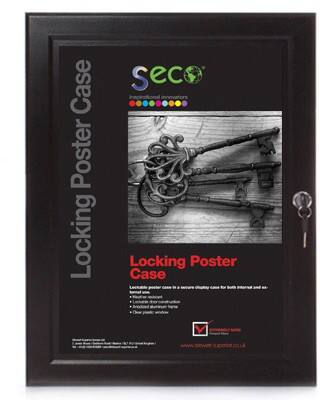 Stewart Superior Lockable Poster Case Wall Mounted Lockable 51 (W) x 68 (H) cm Black