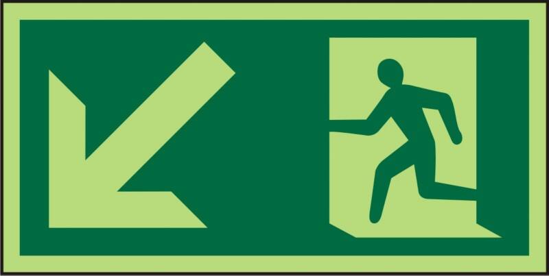 Fire Exit Sign Down Left Arrow Adhesive Vinyl 10 x 20 cm