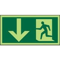Fire Exit Sign Down Arrow Adhesive Plastic 15 x 30 cm