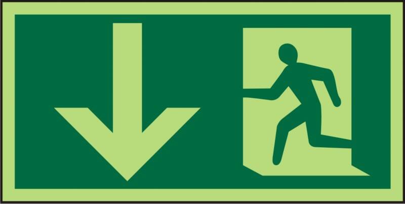 Fire Exit Sign Down Arrow Adhesive Vinyl 15 x 30 cm