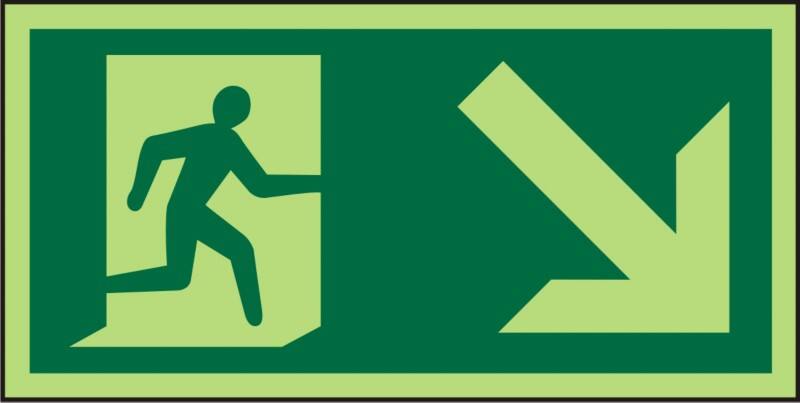 Fire Exit Sign Down Right Arrow Adhesive Plastic 10 x 20 cm