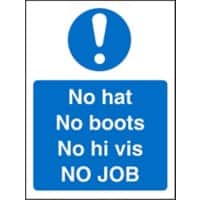 Mandatory Sign No Hats, Boots, Hi Vis Adhesive Vinyl 20 x 15 cm
