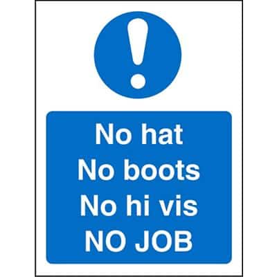 Mandatory Sign No Hats, Boots, Hi Vis Plastic Blue, White 30 x 20 cm