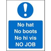 Mandatory Sign No Hats, Boots, Hi Vis Adhesive Vinyl 30 x 20 cm