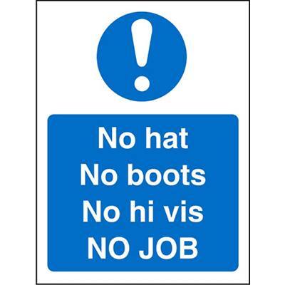 Mandatory Sign No Hats, Boots, Hi Vis vinyl 30 x 20 cm