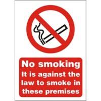 Prohibition Sign Against The Law to Smoke on These Premises Self Adhesive Acrylic 20 x 15 cm