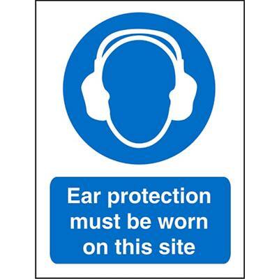 Mandatory Sign Ear Protection Must Be Worn On Site Plastic 20 x 15 cm