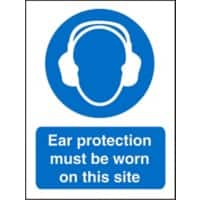 Mandatory Sign Ear Protection Must Be Worn On Site Plastic 30 x 20 cm