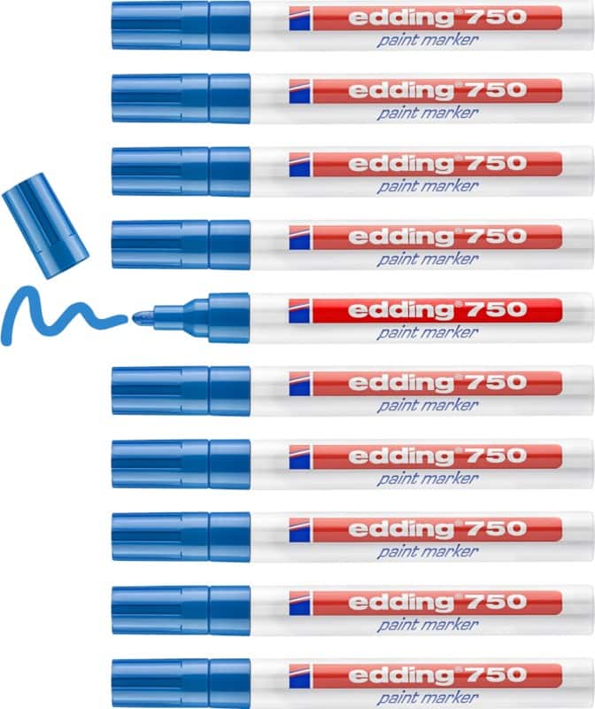 edding 750 Permanent Paint Marker Blue Medium Bullet 2 - 4 mm  Water-Resistant Pack of 10