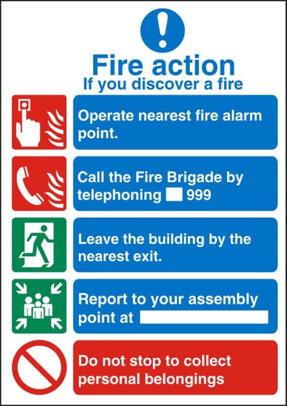 Fire Information Sign If You Discover A Fire Adhesive Vinyl 20 x 15 cm