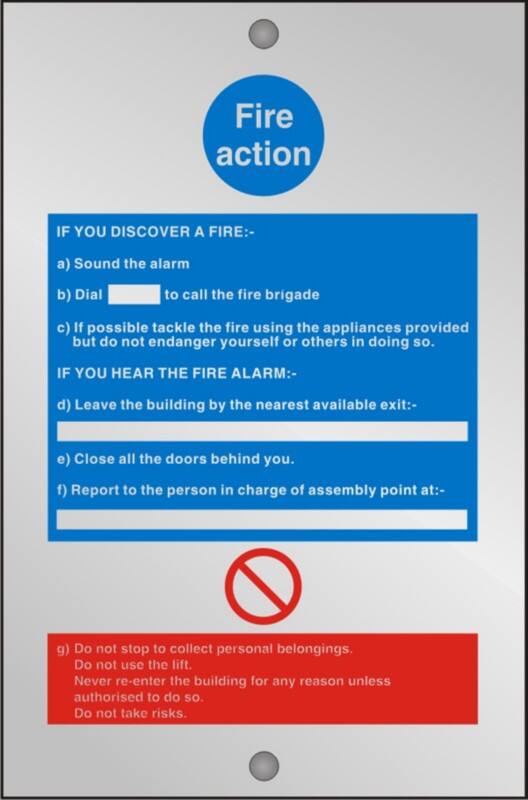 Fire Information Sign Fire Action Adhesive Acrylic 20 x 15 cm