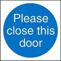 Mandatory Sign Close Door Plastic Blue, White 10 x 10 cm