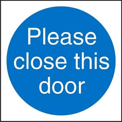 Mandatory Sign Close Door Plastic Blue, White 10 x 10 cm
