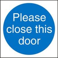Mandatory Sign Close Door vinyl Blue, White 10 x 10 cm
