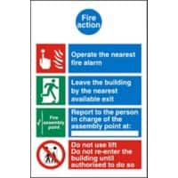 Fire Action Sign Self Adhesive Assorted Vinyl 30 x 20 cm