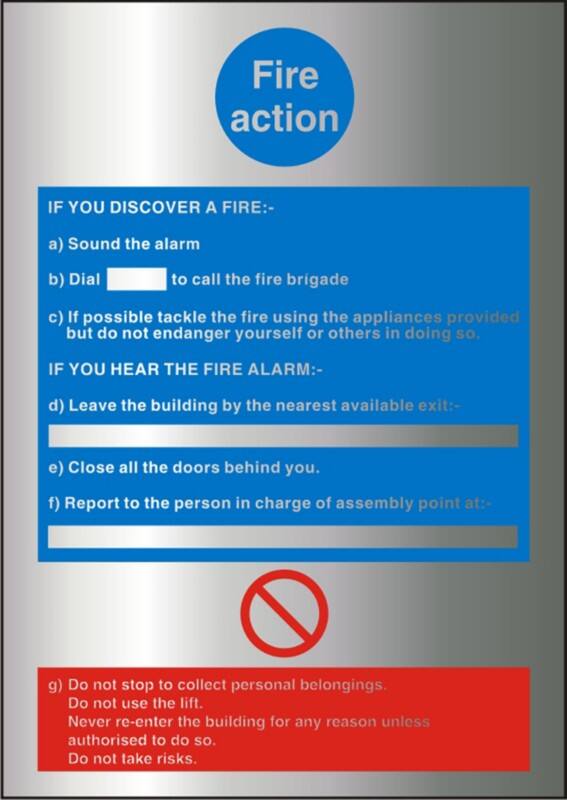 Fire Information Sign Fire Action Adhesive Aluminium 30 x 21 cm